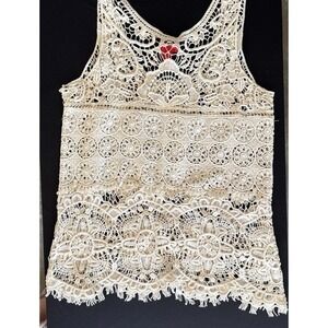 Crocheted Floral Design Women's Sleeveless Top Cream Color Size L‎ By Cristina